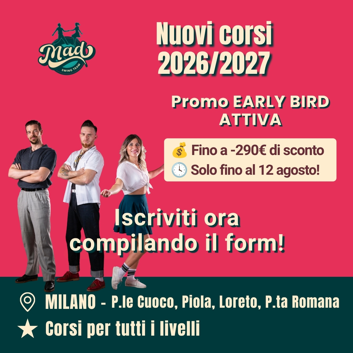 MAD Swing Team Milano - Piazzale Cuoco, Piola, Loreto, P.ta Romana | Nuovi corsi Swing a Milano | Boogie Woogie, Lindy Hop, Solo Jazz, Shag, Tap Dance, Rockabilly Jive